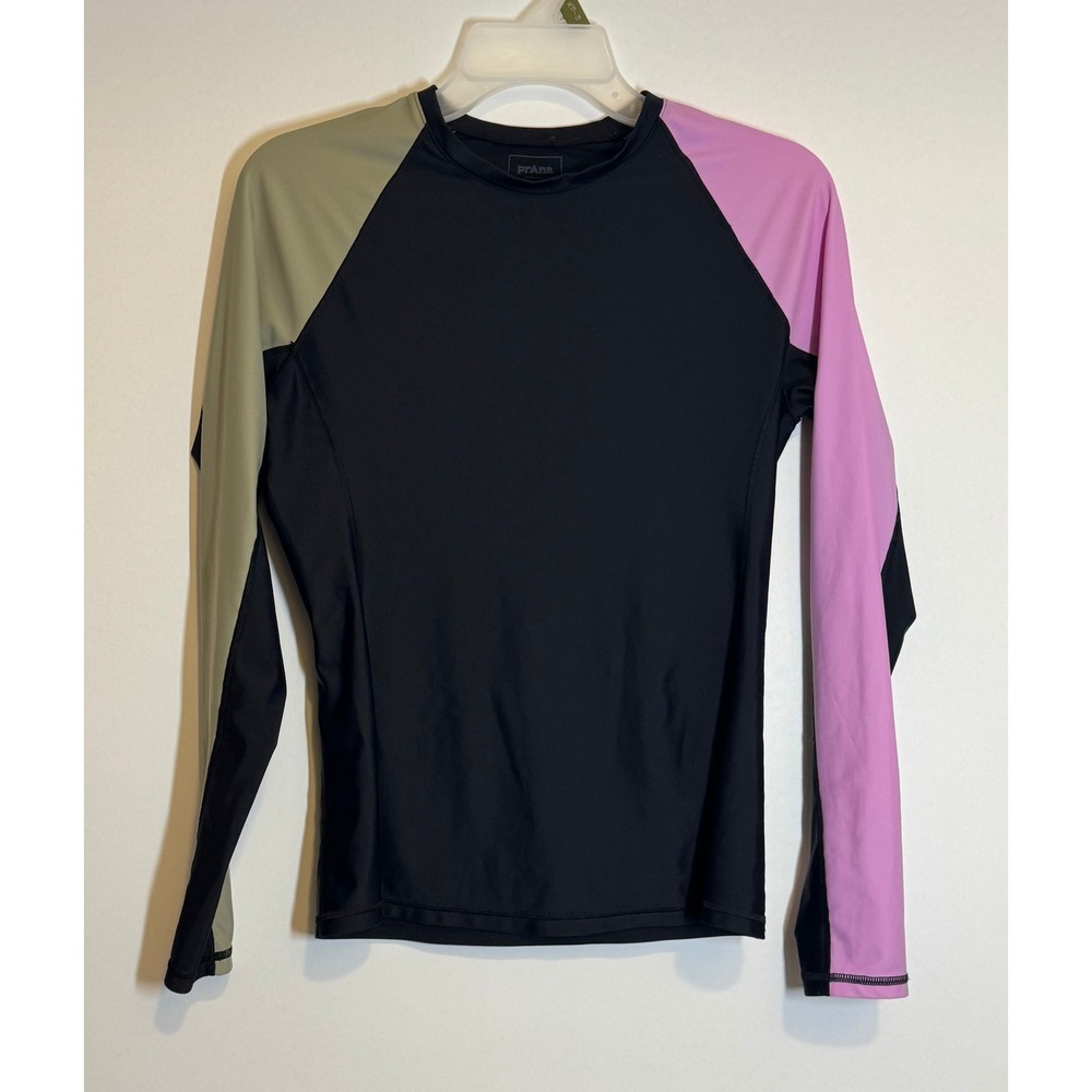Prana Womens Long Sleeve Rash Guard Colorblock Black Pink Green Size Medium